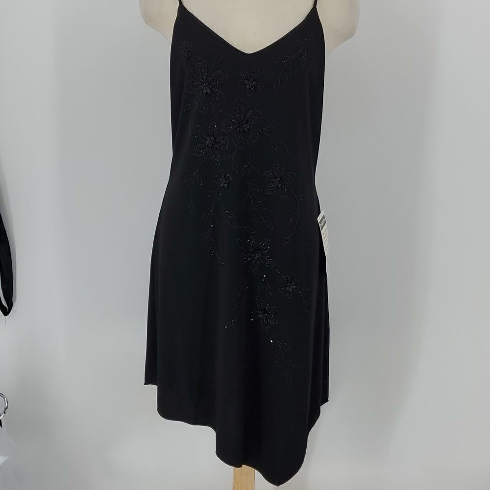 Sexy black vintage Y2K dress. Spegett straps. Beaded high low hem Size m…